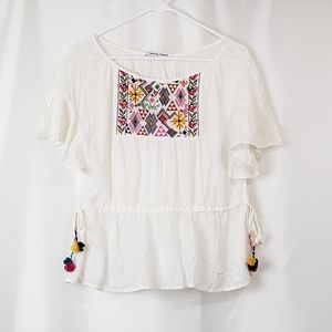 Blouse Embroidered With Drawstring